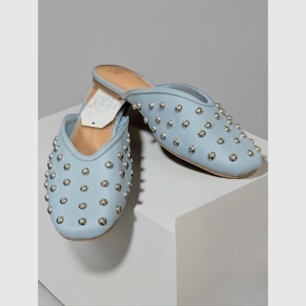 Blue Embellished Mule Flats Silver Dome Accents Size 10 New NWT - Picture 2 of 7